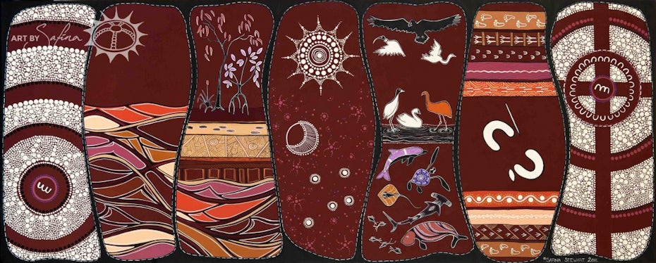 “7 Days of Creation”, Indigenous Aboriginal painting by Safina Stewart