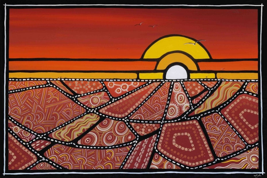 “Travelling the Ancient Land”, Indigenous Aboriginal painting by Safina Stewart