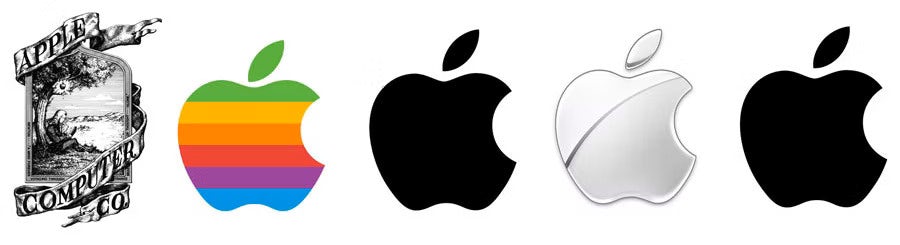 Before and after of the original and modern Apple logo