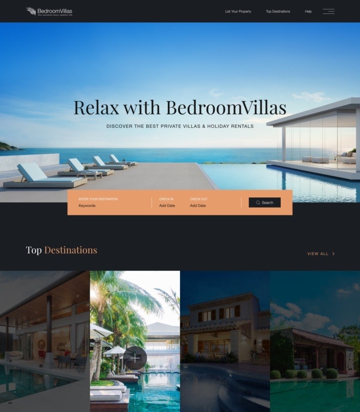 Types of website layout examples: BedroomVillas