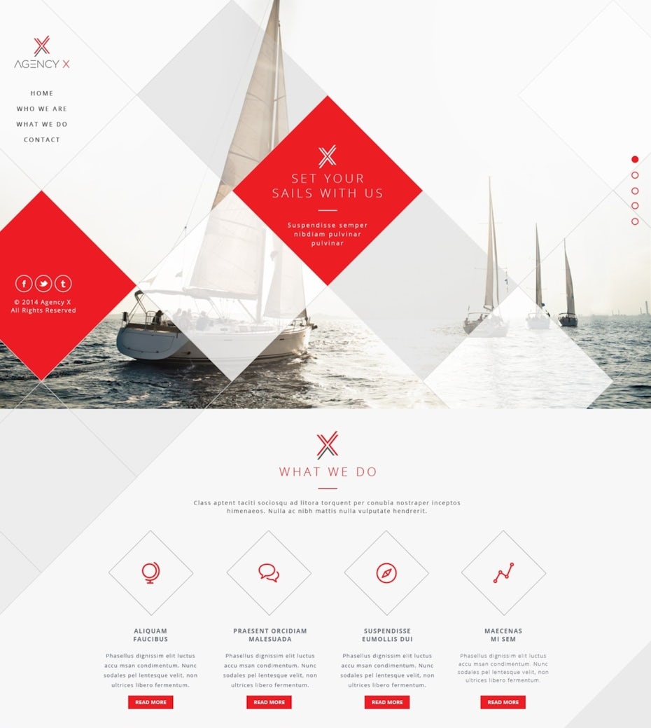 Types of website layout examples: Agency X