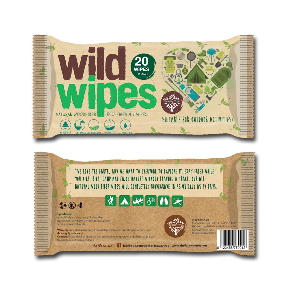 tan wipes package with green text and imagery