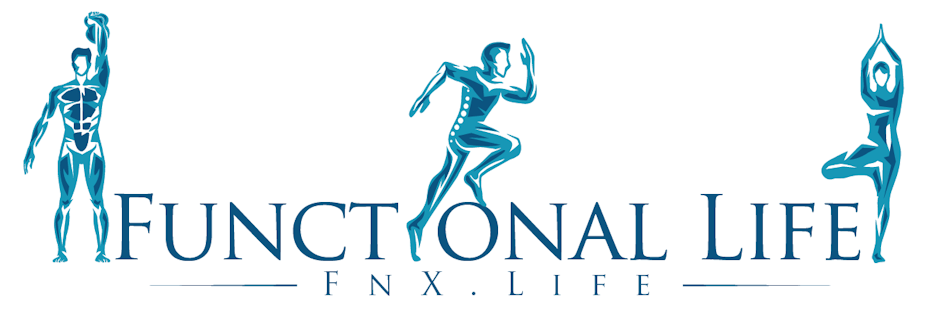 wordmark logo featuring three blue figures, showing their bones and muscles