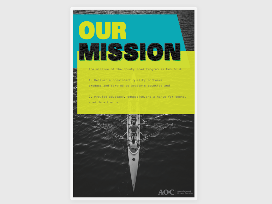 three posters, each detailing part of a brand’s mission statement