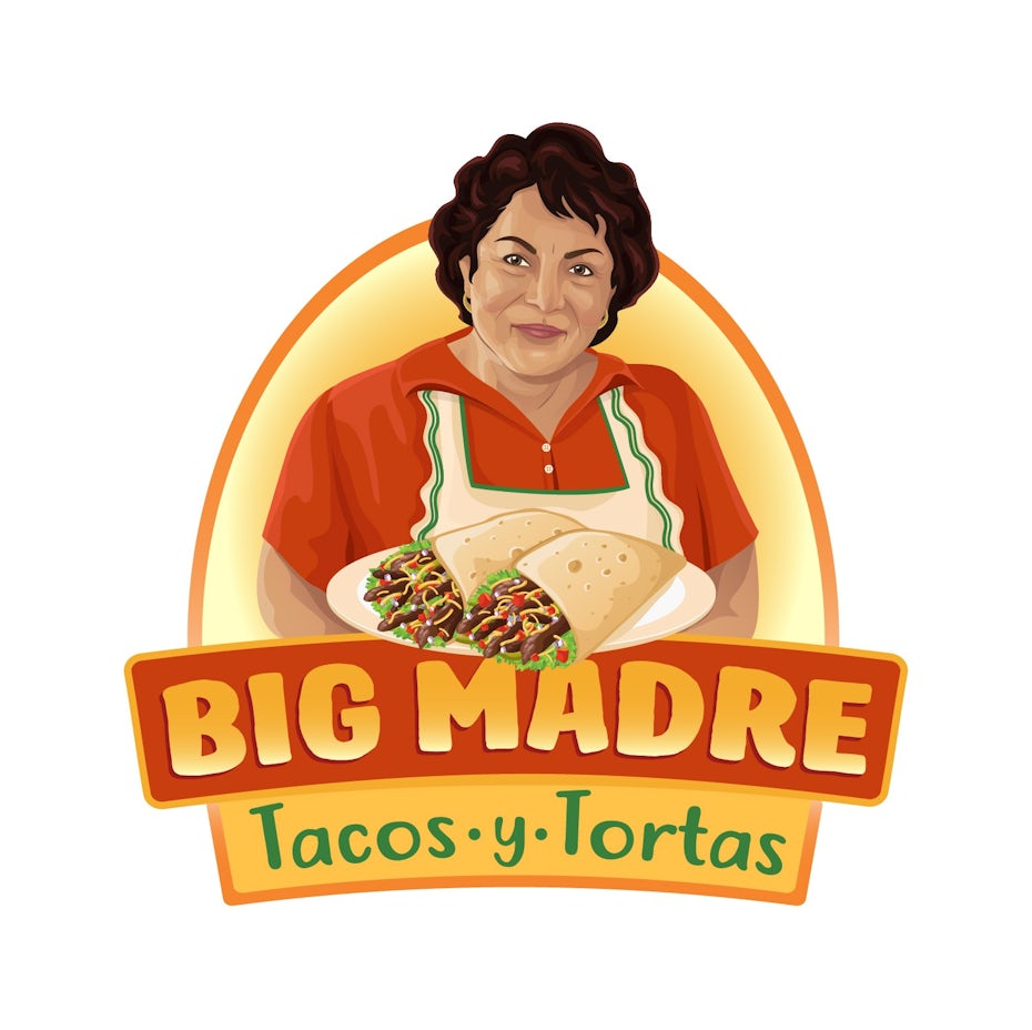 realistic illustration of a woman serving a plate of food