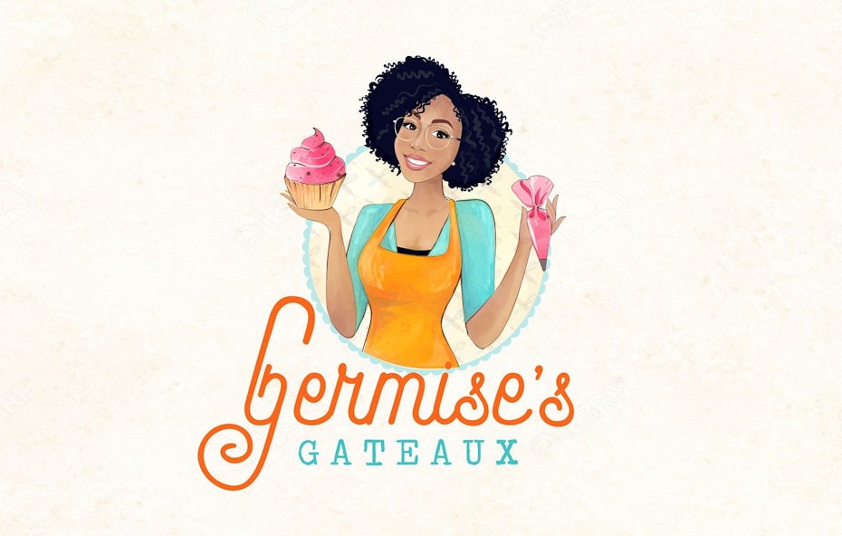  illustration of a woman holding a cupcake and a pastry bag