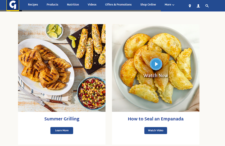 screenshot of Goya’s website featuring blog posts