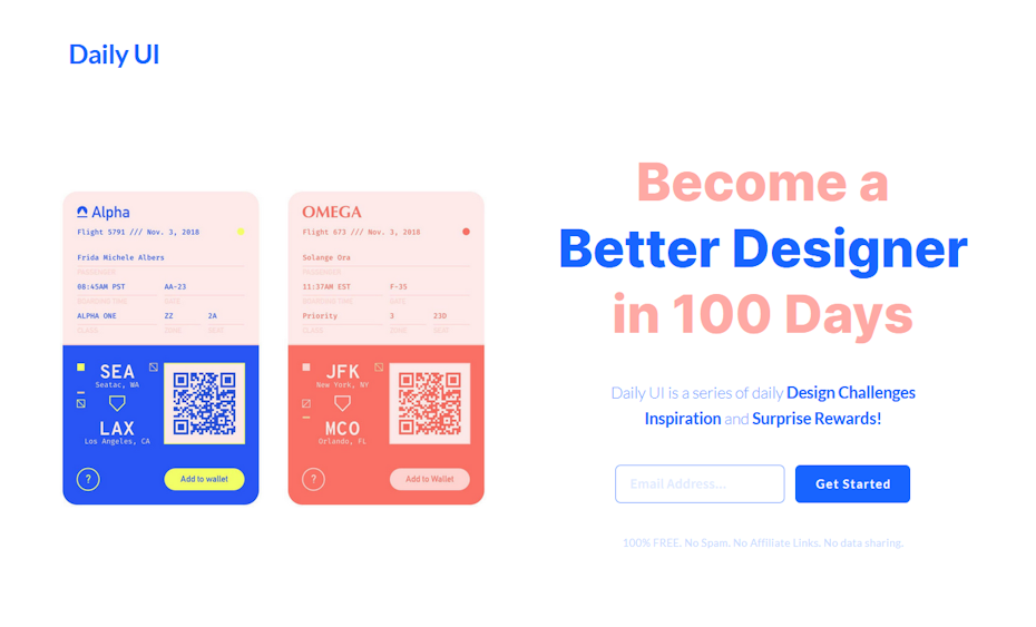 Landing page of Daily UI’s site