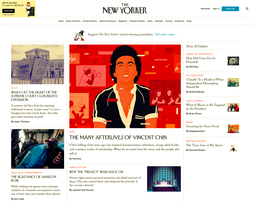 Types of website layout examples: The New Yorker