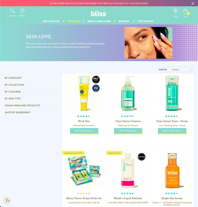 Types of website layout examples: Bliss