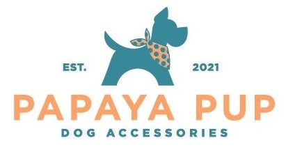 A teal-colored illustration of a puppy for the brand Papaya Pup