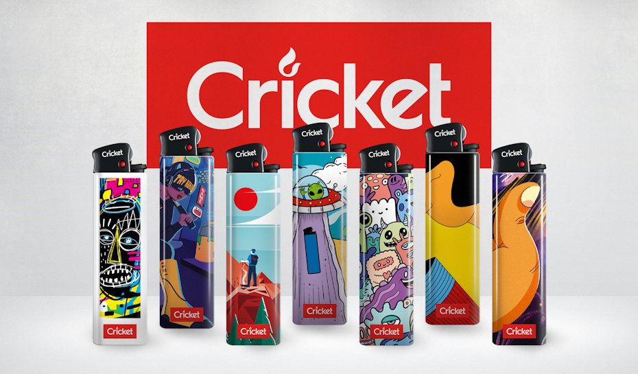 line up different designs of cricket lighters