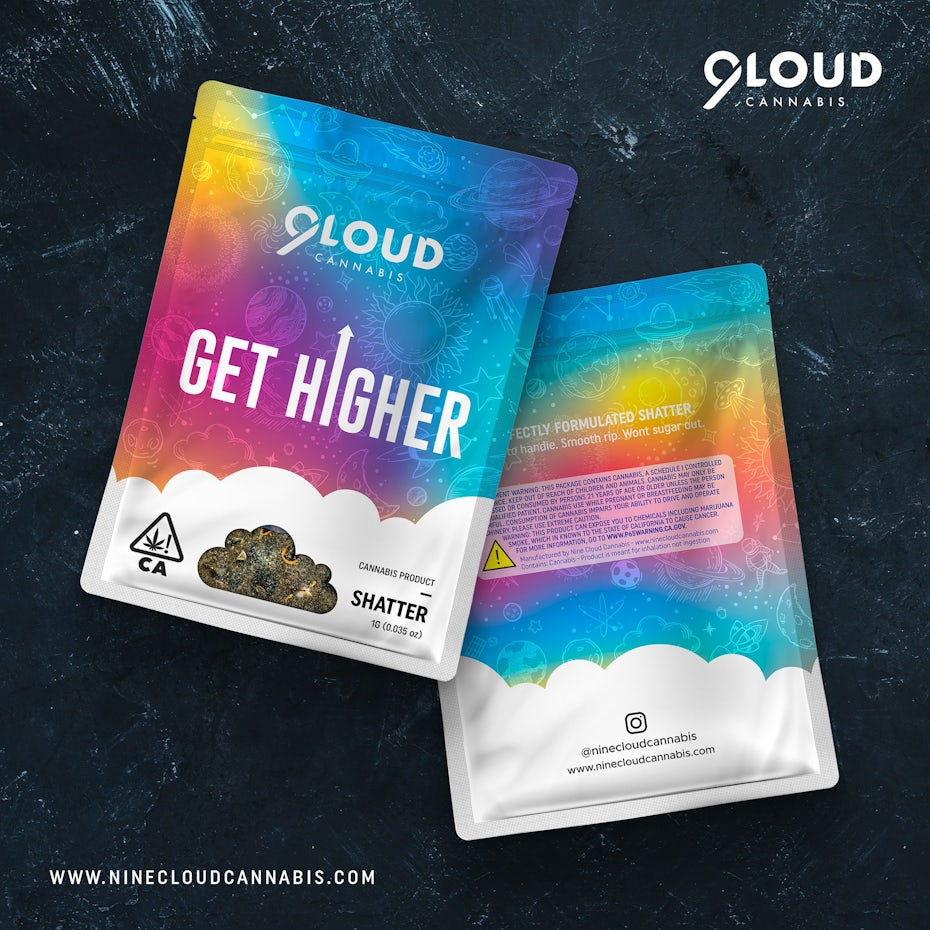 9 Cloud vaporwave-style cannabis packaging