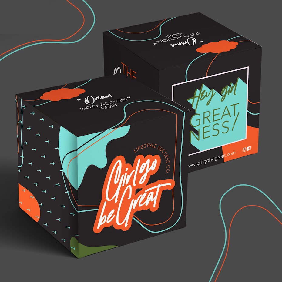 black box design with orange text and teal accents to represent orange color meanings