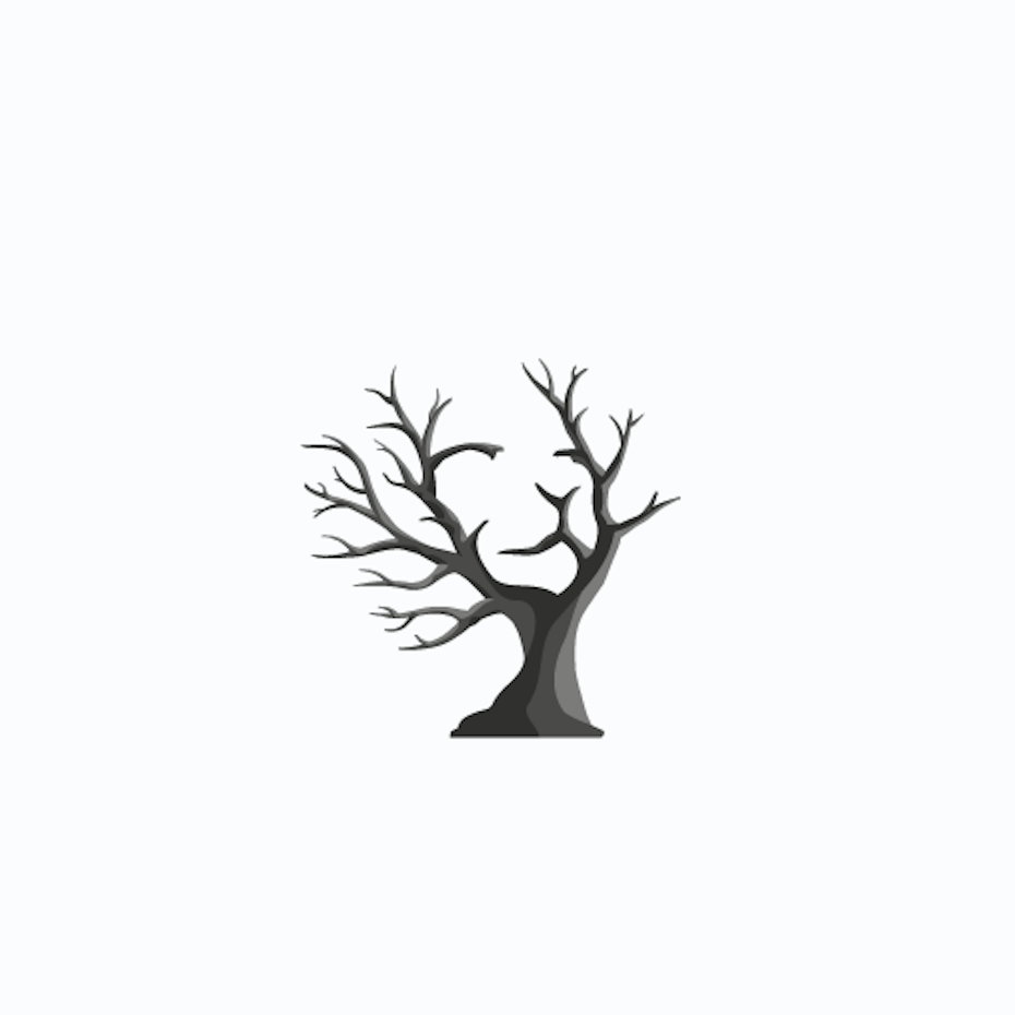 tree logo with a lion’s face in the negative space