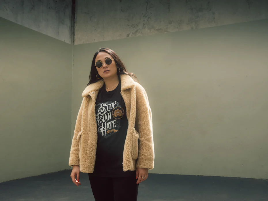 A promotional photo of Cukui’s “Stop Asian Hate” t-shirt design