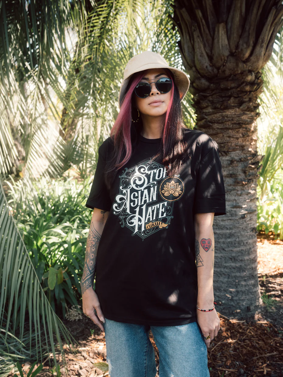 A promotional photo of Cukui’s “Stop Asian Hate” t-shirt design