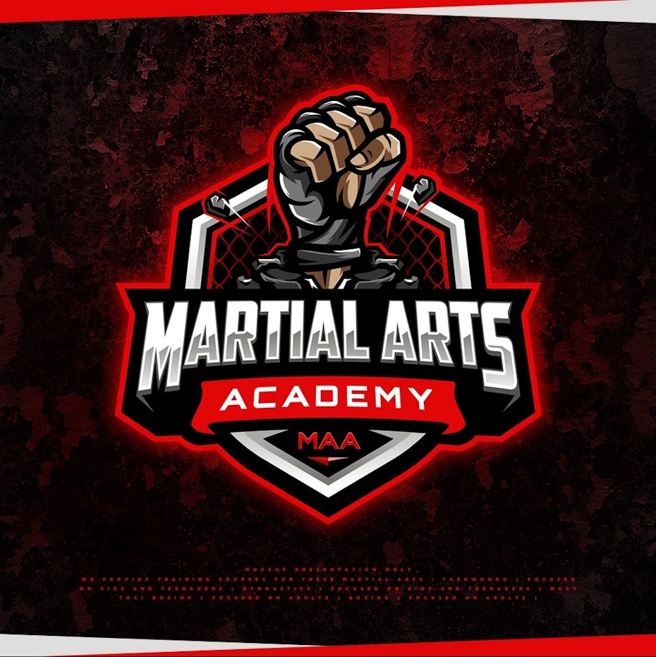 badge-style martial arts logo featuring a punching fist to represent red color meanings