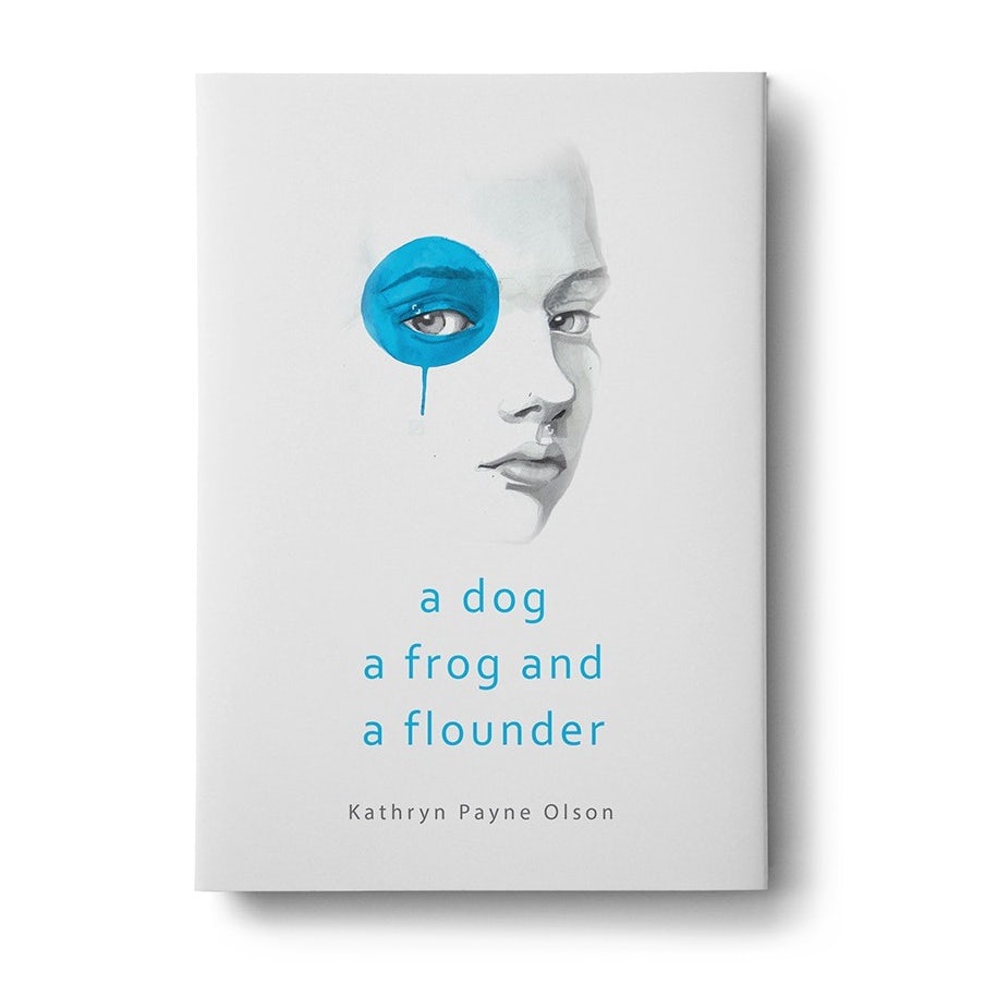 white book cover with a face with a blue circle around one eye