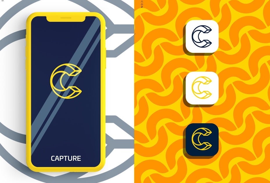 variations on a logo that’s the letter C in blue, white and yellow