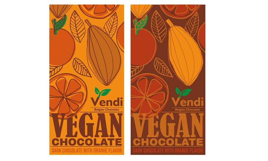 four variations on a chocolate wrapper with different shades of orange to represent orange color meanings