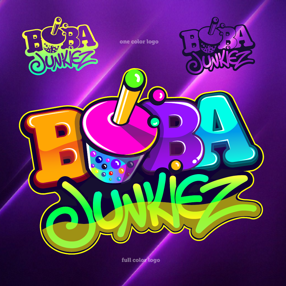 bright-colored, graffiti-inspired bubble tea logo