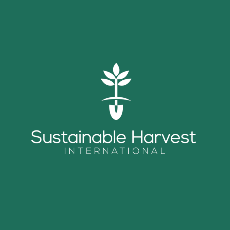 medium green logo with white text and a white image of a shovel with a plant growing from it