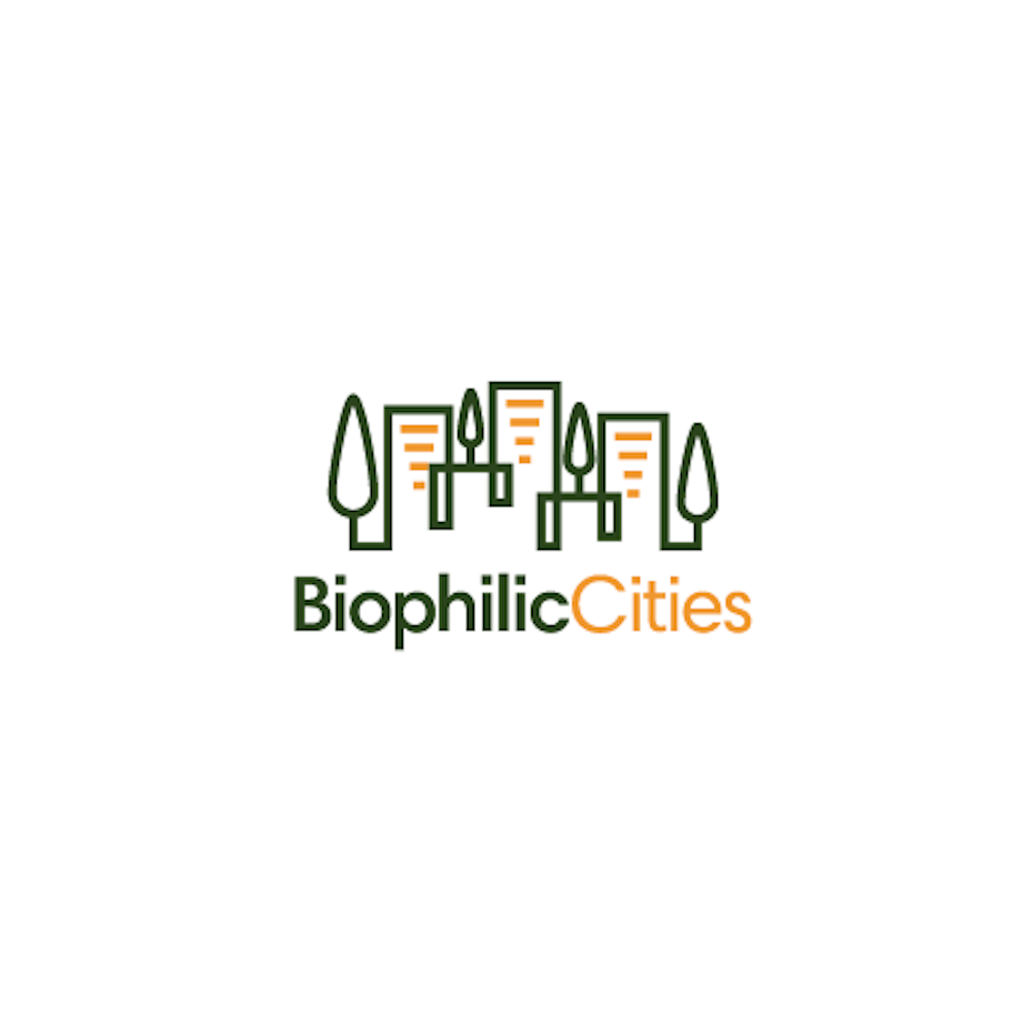 geometric line logo of a city skyline and trees
