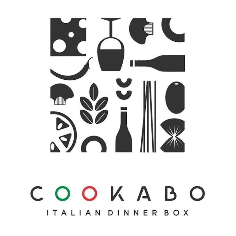 square logo with silhouettes of all different foods]