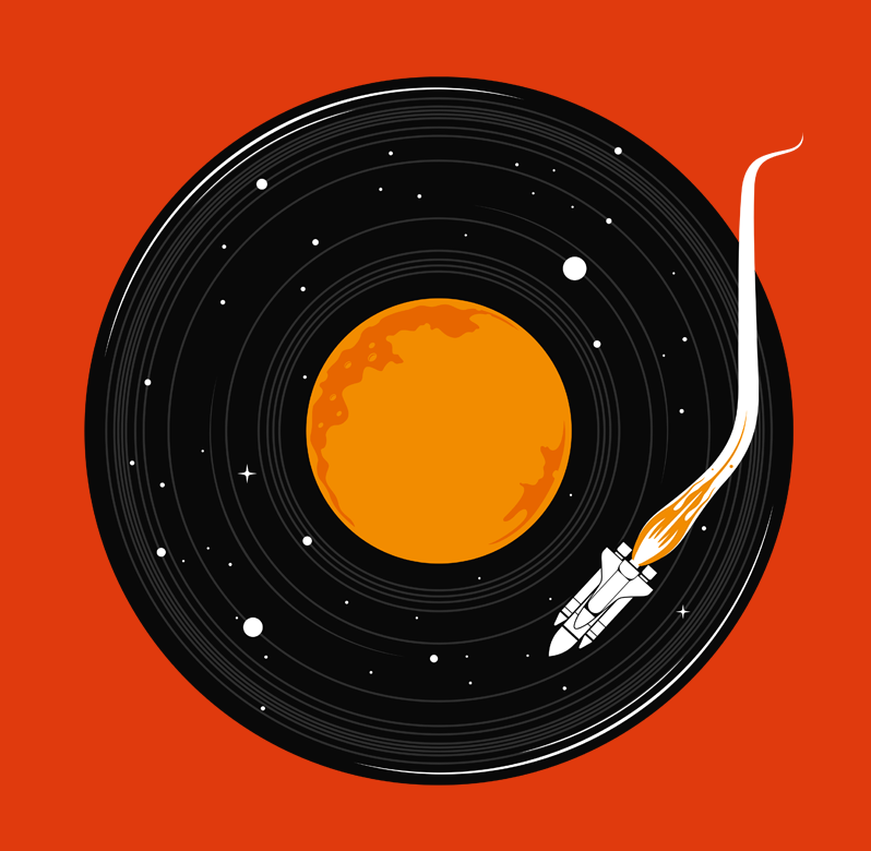 spaceship-themed record player