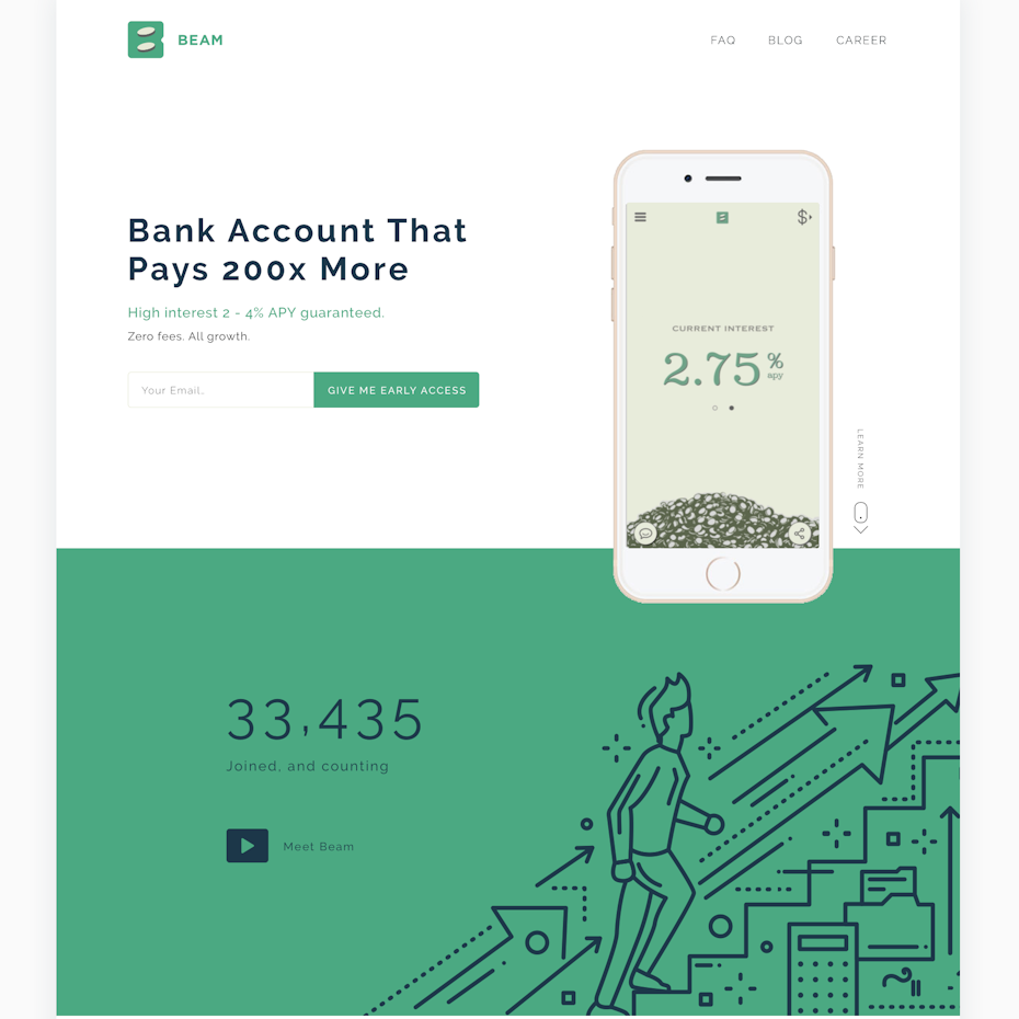 green, white and gray website design for financial app