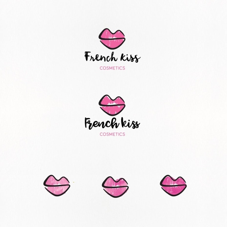 illustration of pink lips in a black outline and black text