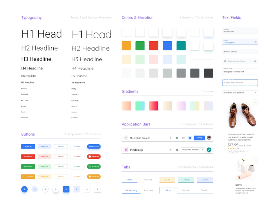 Screenshot of a design system template for use in Figma.