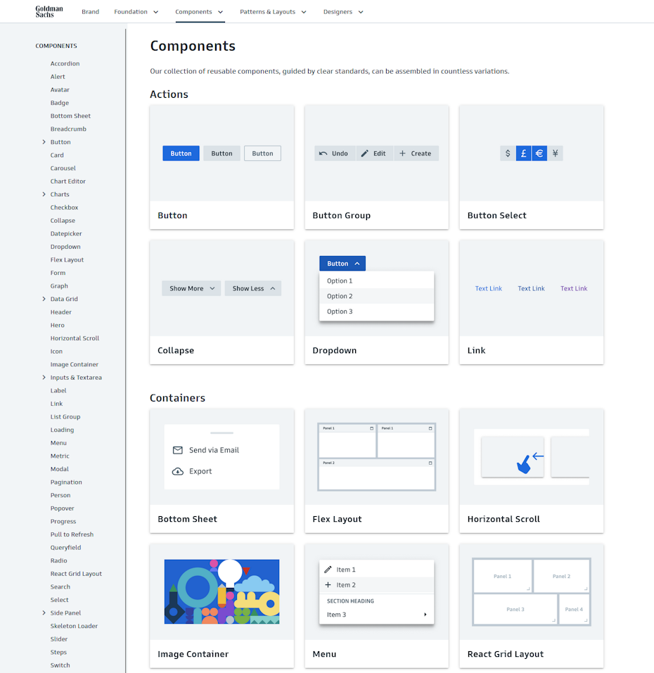 Goldman Sachs’ design system includes robust documentation for many design components.