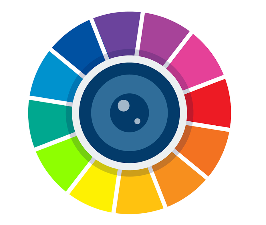 Icon of a color wheel with an eye in the middle.