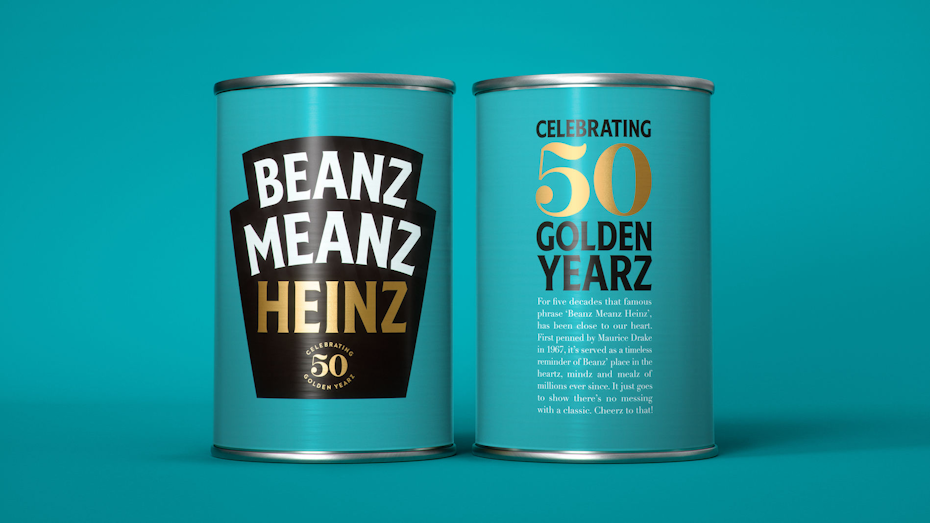 Two Heinz cans with the label Beanz Meanz Heinz