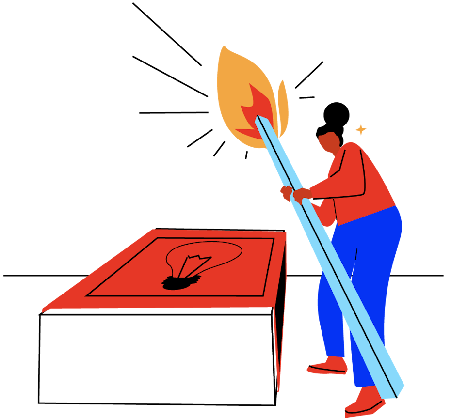 flat design illustration of a woman lighting a giant match