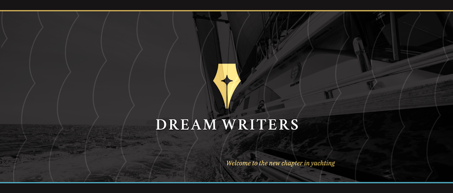 collection of brand assets for Dream Writers, including business cards, stationery and a logo