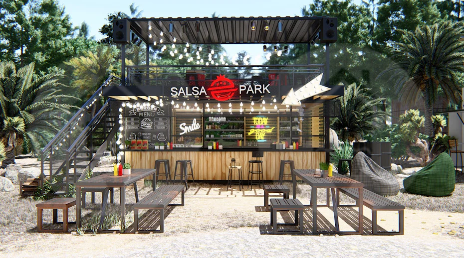 3D rendering of a restaurant exterior design