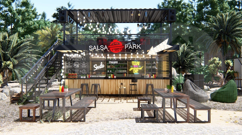 3D rendering of a restaurant exterior design