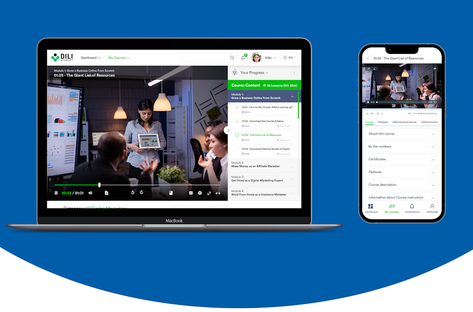 Website design for an online video course