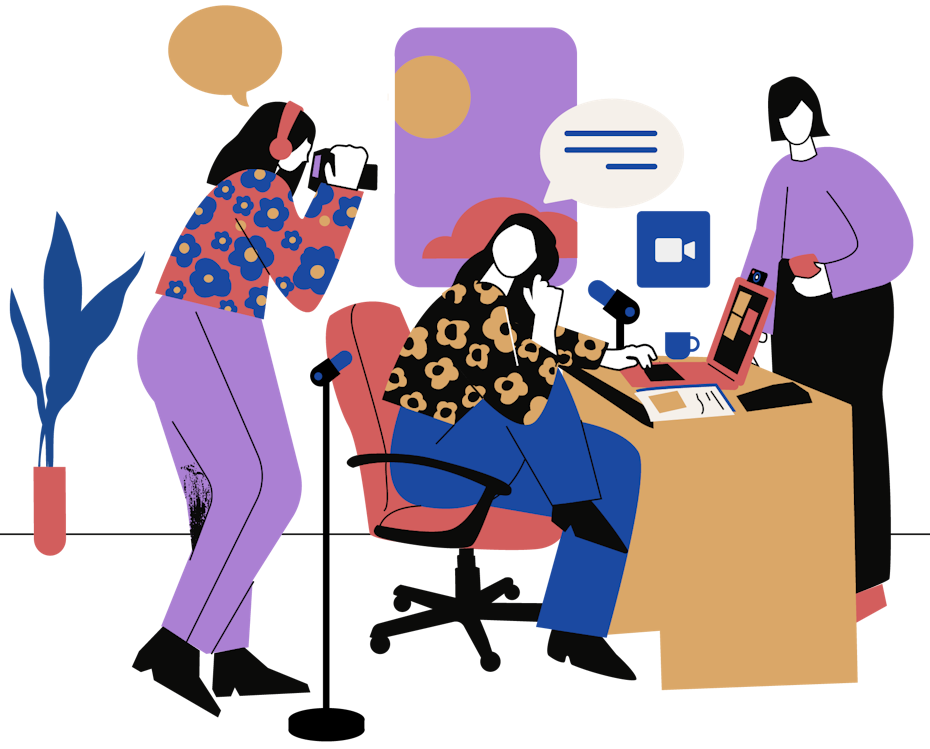 flat design of women working together in an office