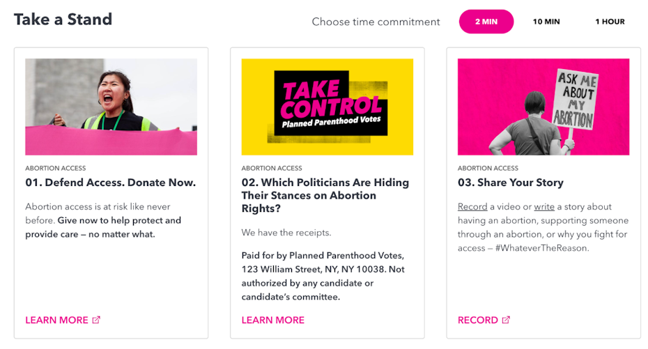 Planned Parenthood educating supporters on different women’s rights concerns.