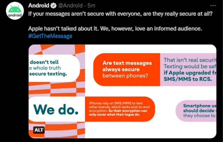 pink, white and orange Android ad featuring speech bubbles