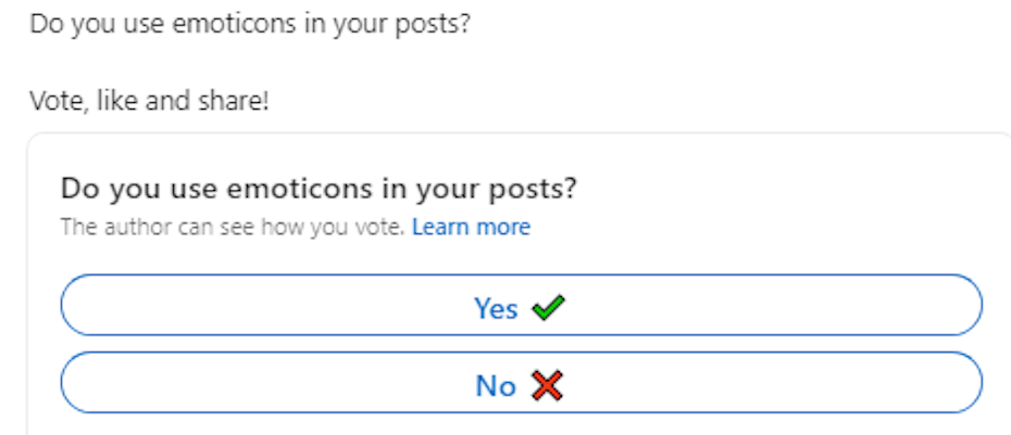 LinkedIn poll asking if the viewer uses emojis in posts