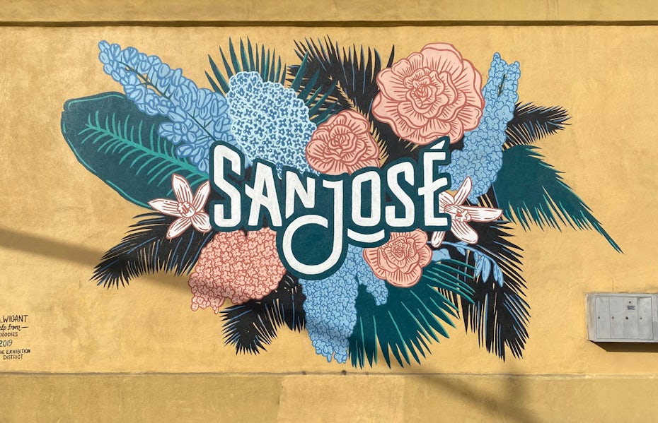 wall art with the text San Jose and flowers and leaves around it