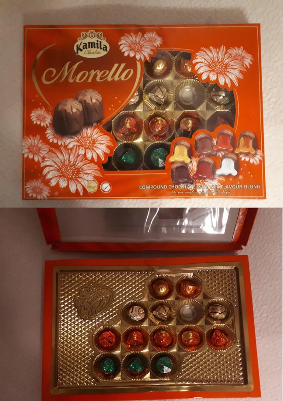 Photo of a candy box where the amount of candy does not match the size