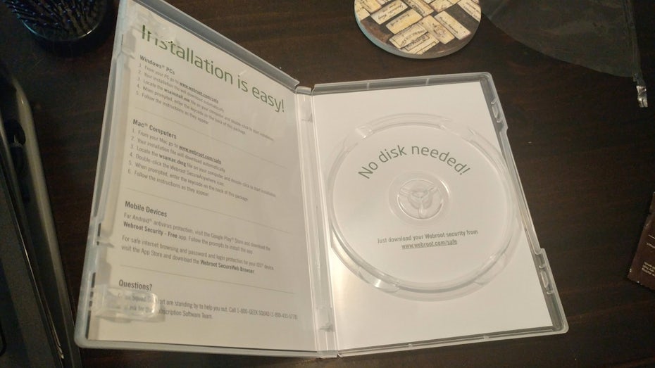 Photo of a software product packaged in an empty disc case