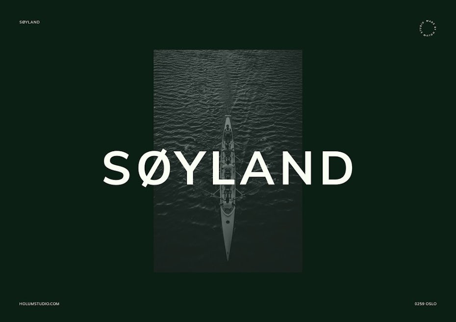 image of a canon against a dark green background with the text Søyland written across the middle
