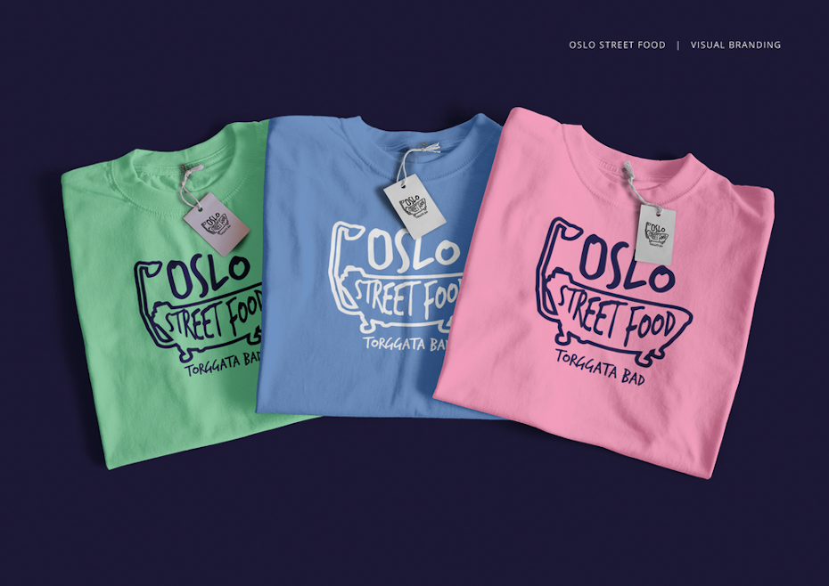 three T-shirts with Olso Street Food logo